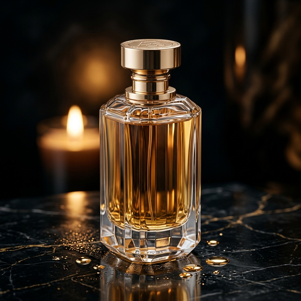Farwin Beauty luxury perfume bottle on dark marble